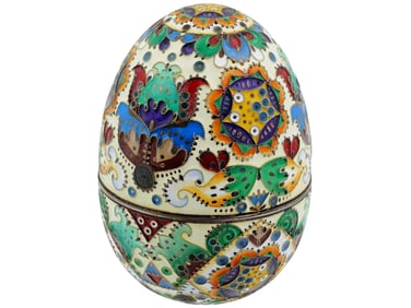 RUSSIAN 88 GILT SILVER CLOISONNE ENAMEL EASTER EGG