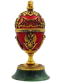 LARGE RUSSIAN SILVER ENAMEL EASTER EGG W JADE STAND