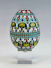 RUSSIAN GILT SILVER CLOISONNE ENAMEL EASTER EGG