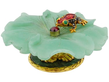 RUSSIAN 84 GILT SILVER AND CARVED JADE CENTERPIECE