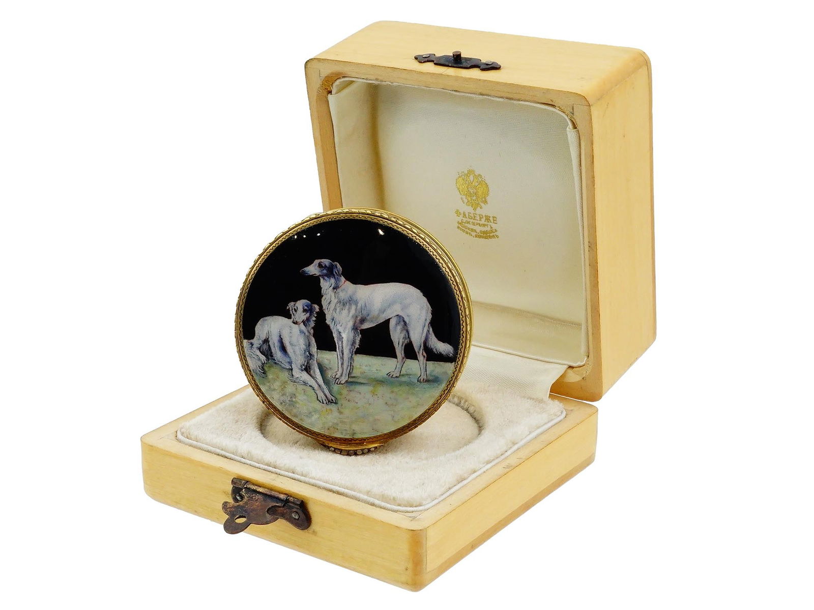 RUSSIAN SILVER GILT GUILLOCHE ENAMEL DIAMOND PILL BOX: A Russian 88 gilt Silver and enamel pill box. The box is covered with Guilloche enamel in a silver shade and decorated with an engraved floral ornament on the borders. A lid features a hand painted de