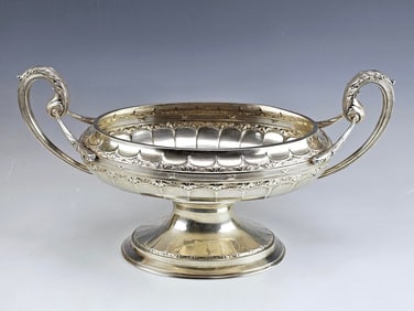 LARGE ANTIQUE GERMAN SILVER TWIN HANDLES CENTERPIECE