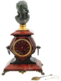 TIFFANY AND CO 19TH C MARBLE AND ORMOLU MANTEL CLOCK