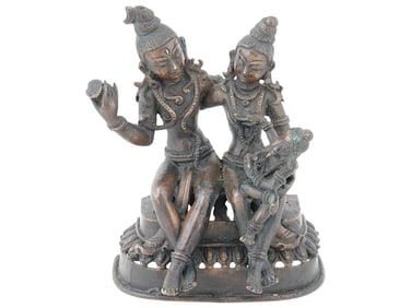ANTIQUE INDIAN BRONZE SHIVA PARVATI GANESHA SCULPTURE