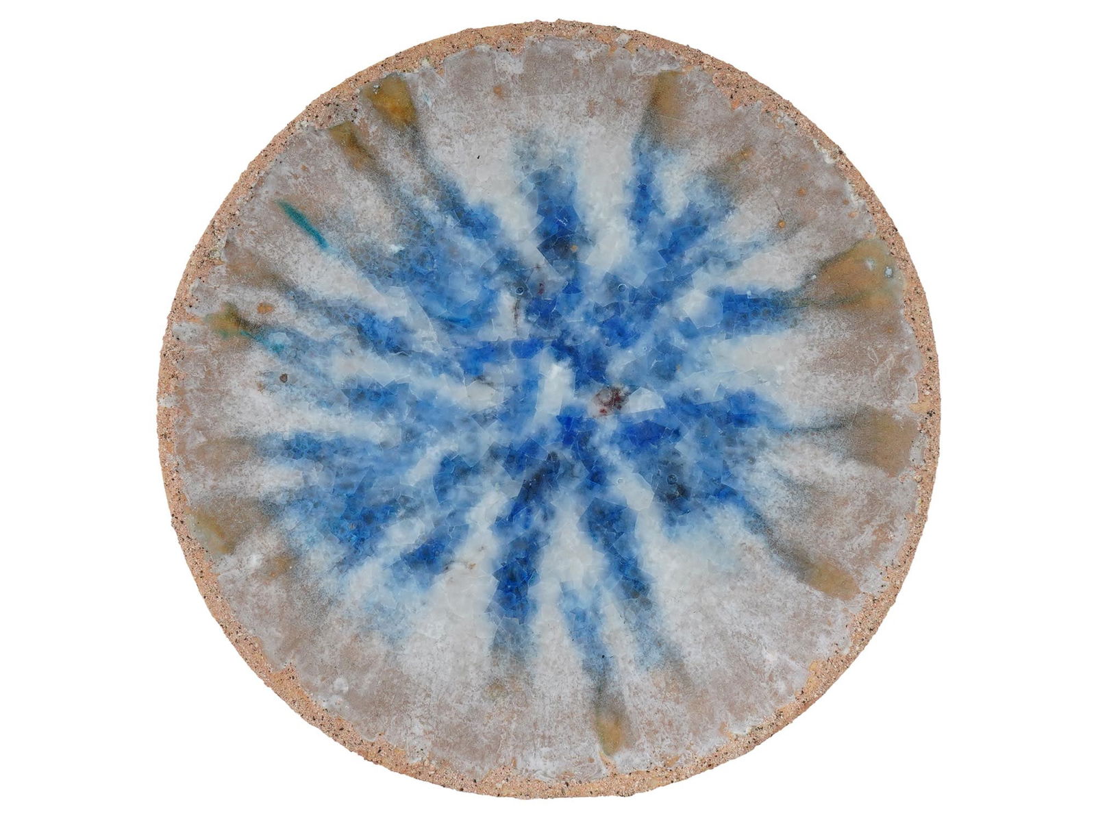 ITALIAN CERAMIC PLATE BY RENATO BASSOLI SIGNED: Renato Bassoli, Italian, 1915 to 1982, a glazed ceramic plate featuring a blue abstract design. Signed, Bassoli, on the backside. Renato Bassoli was an Italian sculptor, ceramicist, and furniture and