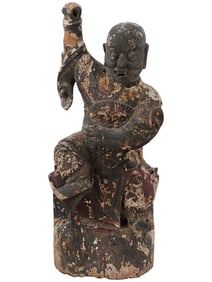 ANTIQUE CHINESE QING DYNASTY CARVED WOOD DEITY FIGURE
