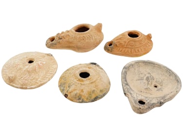 GROUP OF 5 ANCIENT ROMAN TERRACOTTA OIL LAMPS