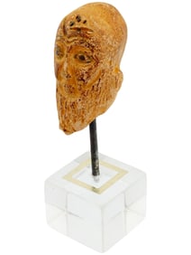ANCIENT CARVED STONE MALE HEAD SCULPTURE FRAGMENT NEAR EASTERN