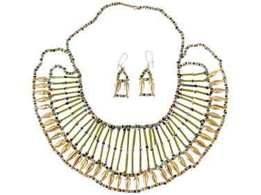 ANCIENT EGYPTIAN NECKLACE AND EARRING SET 600 TO 300 BC
