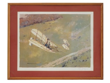 1908 WRIGHT BROTHERS FLIGHT COLOR LITHOGRAPH SIGNED