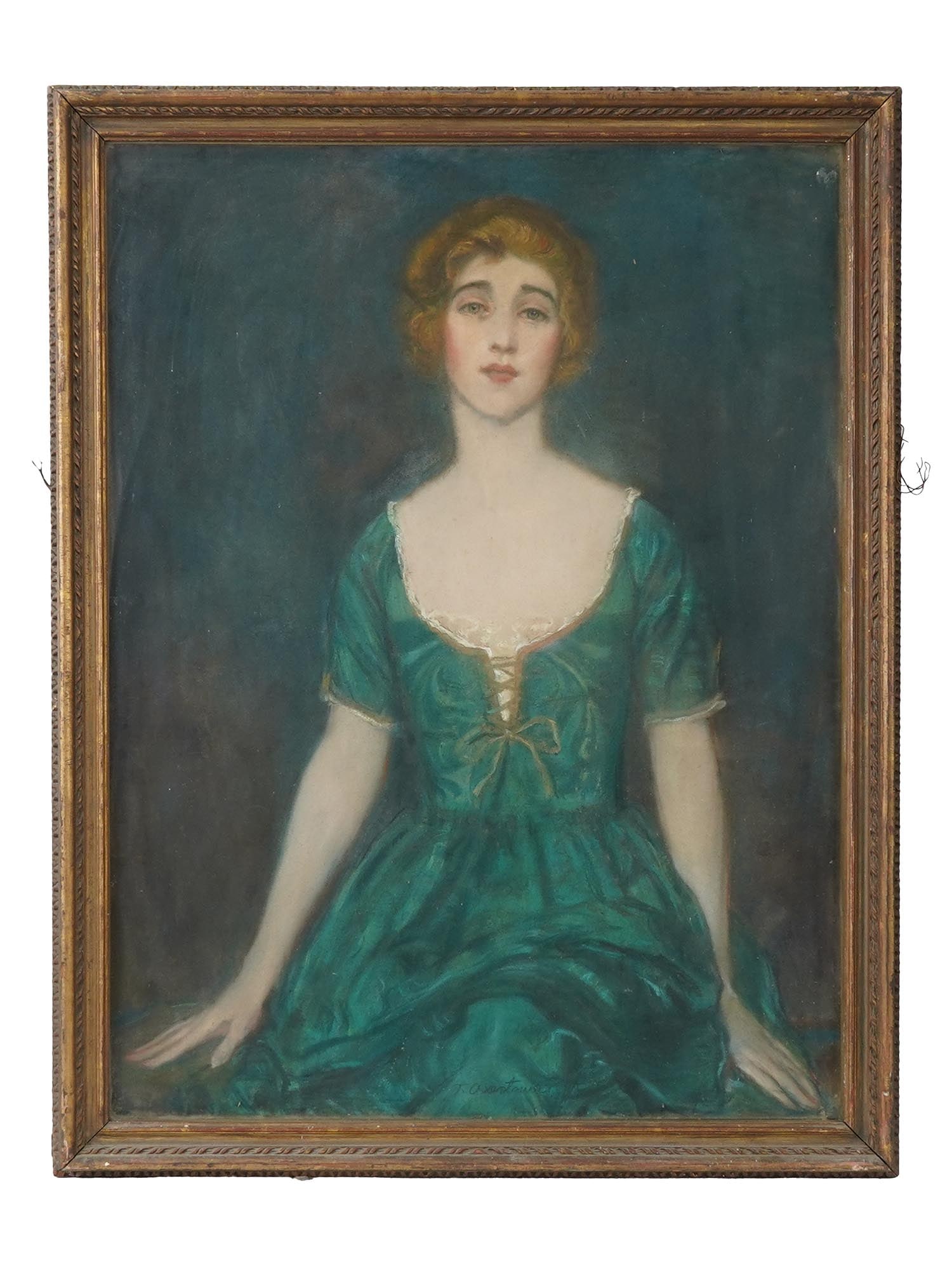 PORTRAIT PASTEL PAINTING SIGNED THEODOR AXENTOWICZ: A pastel painting on canvas depicting a portrait of a lady. Signed, A. Axentowicz, lower to the center. Framed. Teodor Axentowicz, 1859 to 1938, was a Polish Armenian painter and university professor.