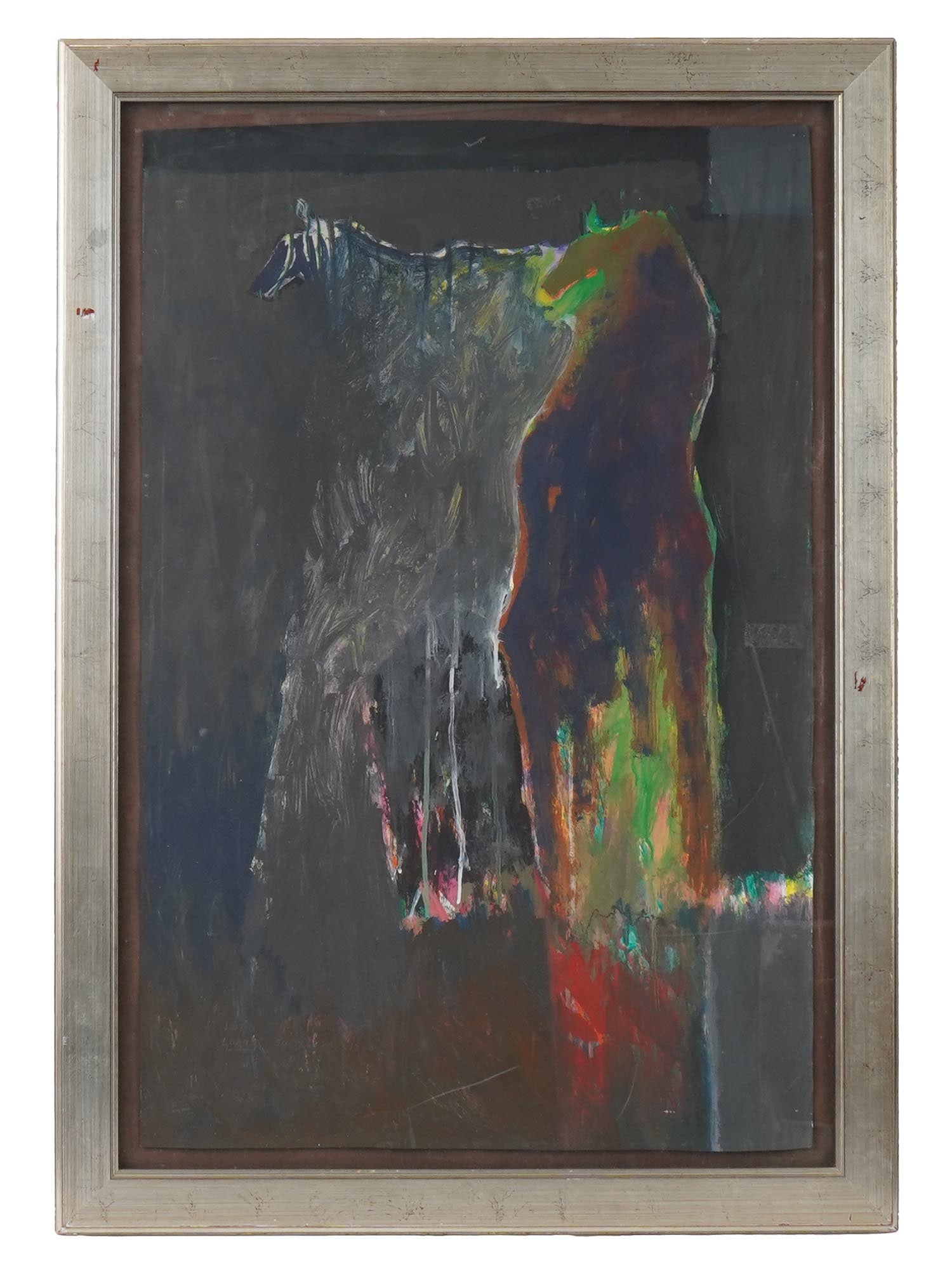 VINTAGE AMERICAN HORSES MIXED MEDIA PAINTING SIGNED (1 of 5)