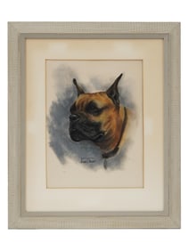 20TH CENTURY DOG PORTRAIT PASTEL PAINTING FRAMED