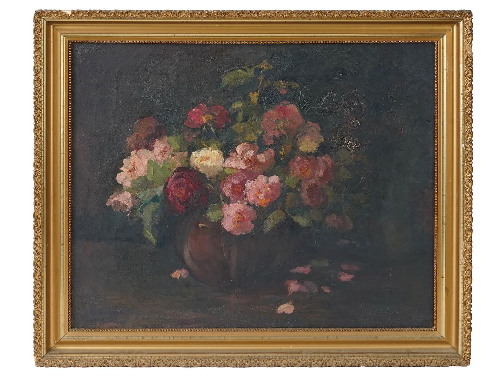 EUROPEAN SCHOOL FLORAL STILL LIFE OIL PAINTING FRAMED (1 of 3)