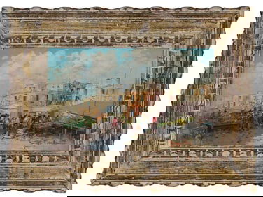 ATTR TO GIUSEPPE PESA ITALIAN STREET OIL PAINTING