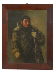 NATIVE INUIT PORTRAIT ADMIRAL PEARY OIL PAINTING