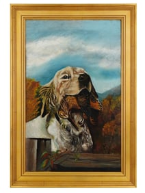 AMERICAN SCHOOL HUNTING DOG PORTRAIT OIL PAINTING
