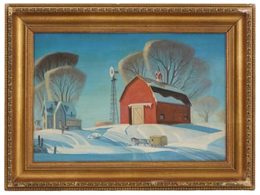DALE NICHOLS MANNER AMERICAN FOLK ART OIL PAINTING