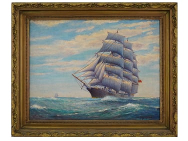AMERICAN SEASCAPE OIL PAINTING SIGNED AJ FREITAS