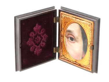 ANTIQUE VICTORIAN PAINTING LOVERS EYE GUTTA PERCHA CASE
