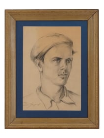 RUSSIAN PORTRAIT PENCIL PAINTING SIGNED LEON GASPARD