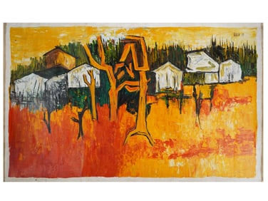 ATTR TO SH RAZA INDIAN ABSTRACT PAINTING WITH COA