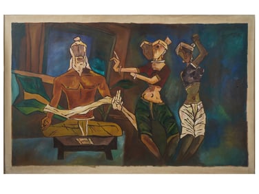 ATTR TO MF HUSAIN INDIAN OIL PAINTING WITH COA