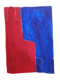 RED BLUE OPPOSITES OIL ON PAPER PAINTING