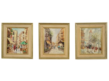 VINTAGE ITALIAN CITYSCAPE OIL PAINTINGS ON CANVAS