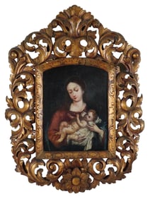 ANTIQUE OLD MASTERS MANNER MADONNA CHILD PAINTING