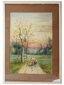 ANTIQUE WATERCOLOR PAINTING ATTR GEORGE B YARNOLD