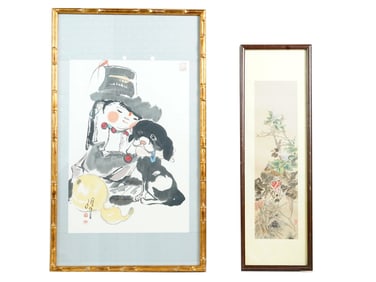 LOT OF CHINESE WATERCOLOR INK PAINTING SCROLLS FRAMED