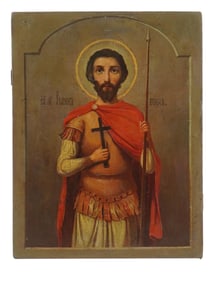 ANTIQUE RUSSIAN ORTHODOX ICON OF JOHN THE WARRIOR