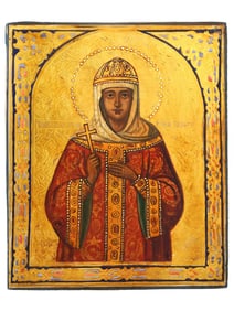 ANTIQUE 19TH C RUSSIAN ICON OF SAINT OLGA OF KIEV