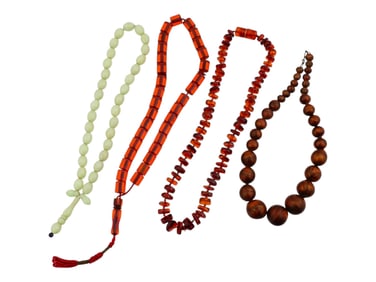 VINTAGE WOODEN AND NATURAL MATERIAL BEADED NECKLACES