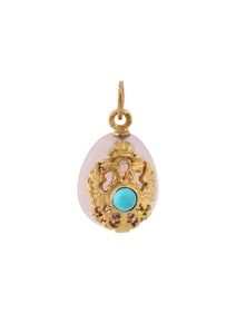 RUSSIAN SILVER ROSE QUARTZ TURQUOISE EASTER EGG PENDANT