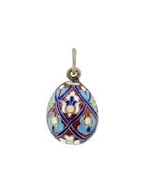 RUSSIAN SILVER CLOISONNE ENAMEL EASTER EGG PENDANT