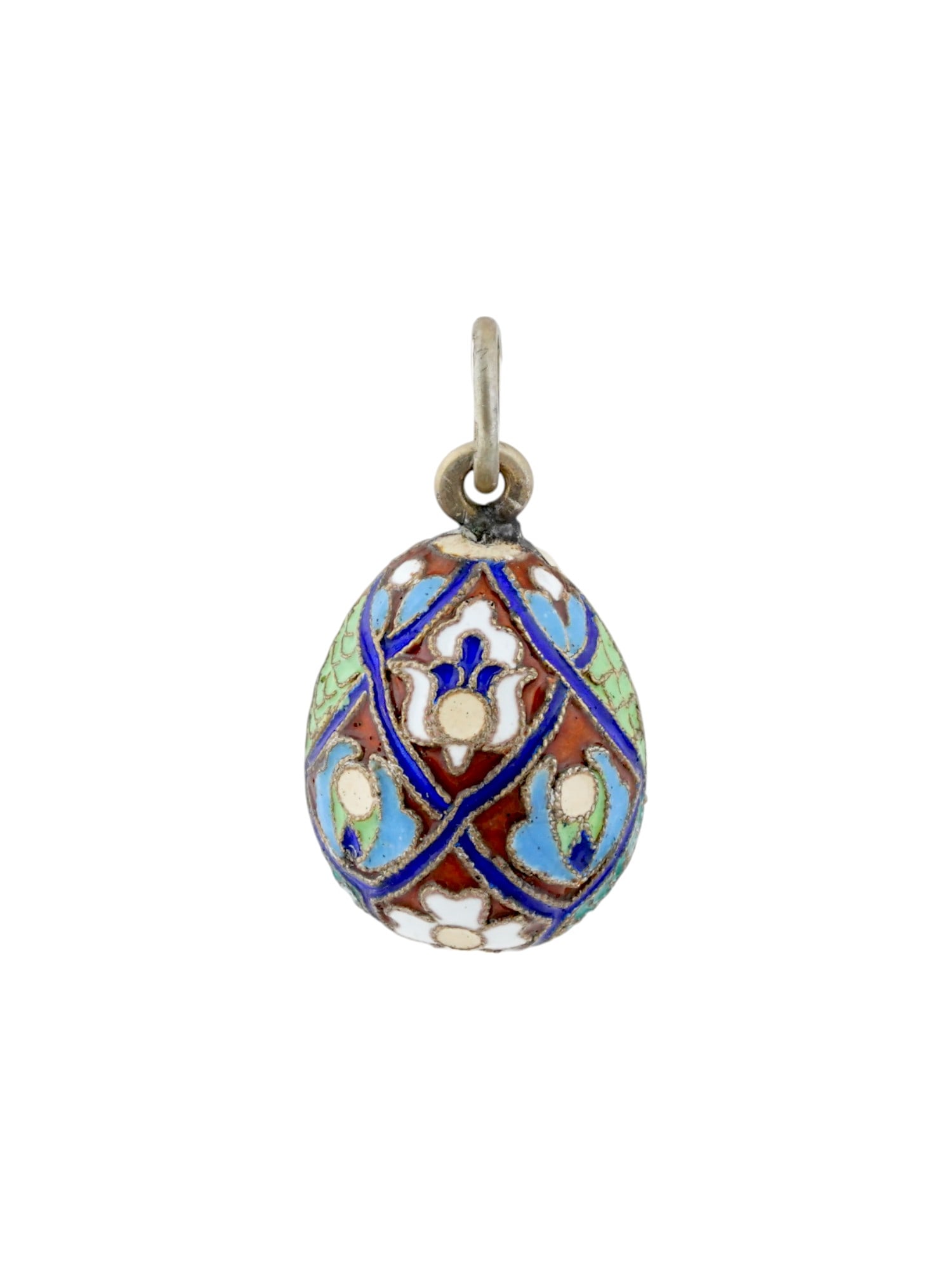 RUSSIAN SILVER CLOISONNE ENAMEL EASTER EGG PENDANT (1 of 4)