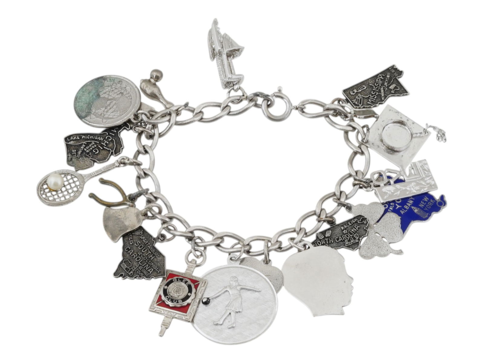 VINTAGE STERLING SILVER AND ENAMEL CHARM BRACELET (1 of 10)