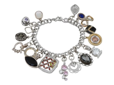 VINTAGE STERLING SILVER BRACELET WITH CHARMS