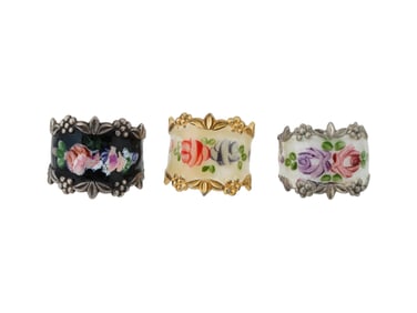 VINTAGE STERLING SILVER AND GOLD PLATED ENAMEL RINGS