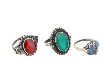 VINTAGE STERLING SILVER GEMSTONE STATEMENT RINGS