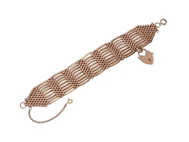 VINTAGE ROSE GOLD GATE LINK BRACELET WITH GOLD CHARM