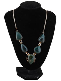 VINTAGE MOSS AGATE STERLING SILVER NECKLACE