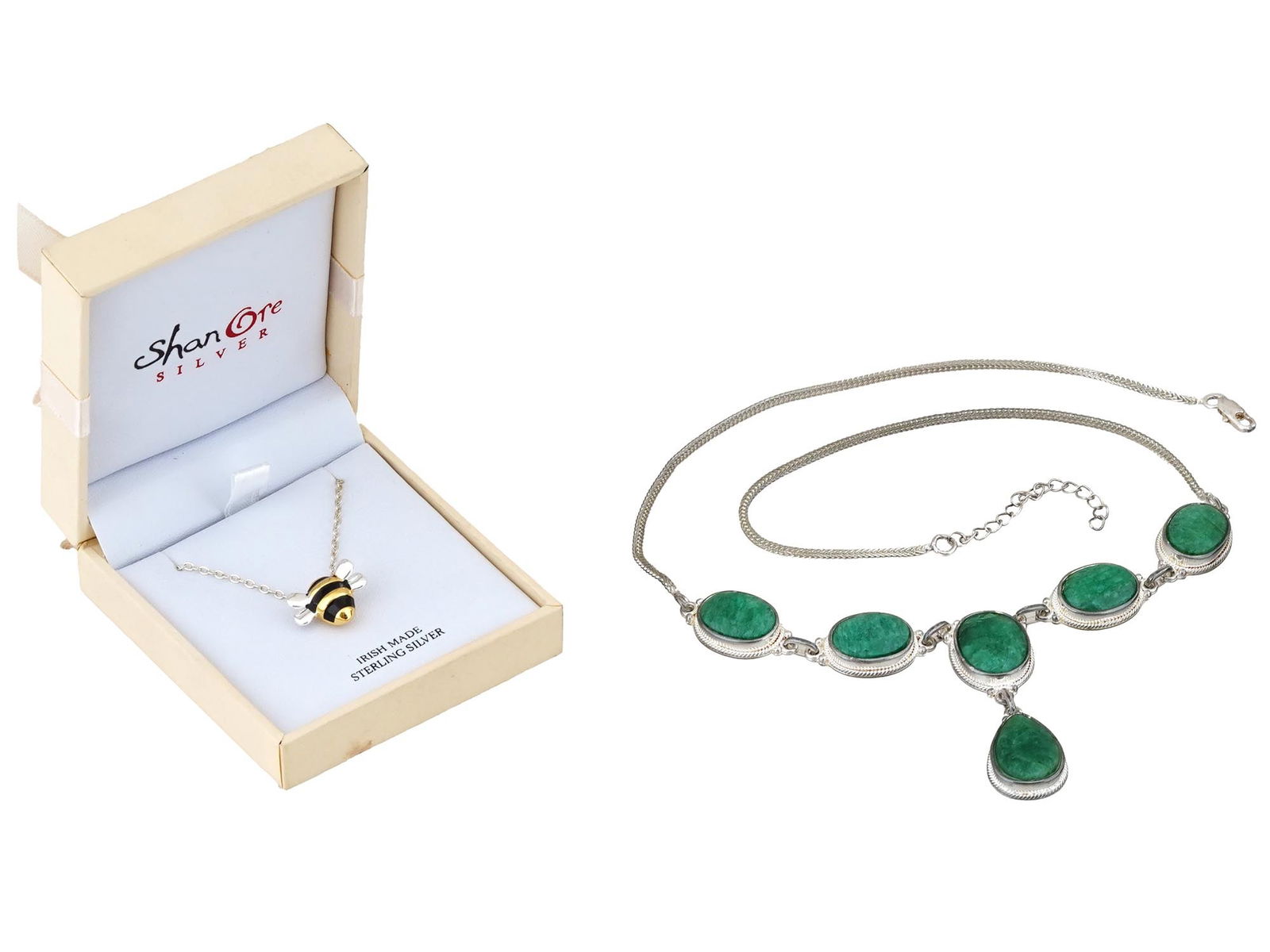 VINTAGE STERLING SILVER BEE AND EMERALD NECKLACES (1 of 6)