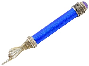 RUSSIAN SILVER GUILLOCHE ENAMEL JUDAICA TORAH POINTER