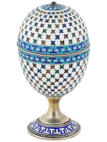 RUSSIAN SILVER PLIQUE A JOUR ENAMEL EASTER EGG