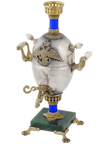 RUSSIAN 88 SILVER JADE ENAMEL SAMOVAR EASTER EGG CASE