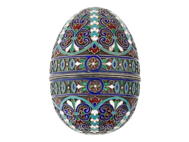 LARGE RUSSIAN SILVER ENAMEL EASTER EGG