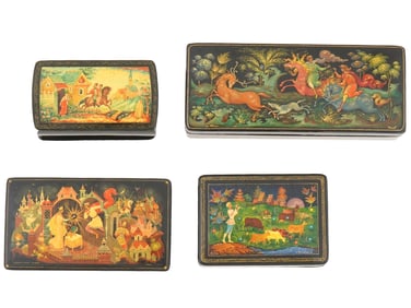 RUSSIAN LACQUER TRINKET BOXES FAIRYTALES SIGNED